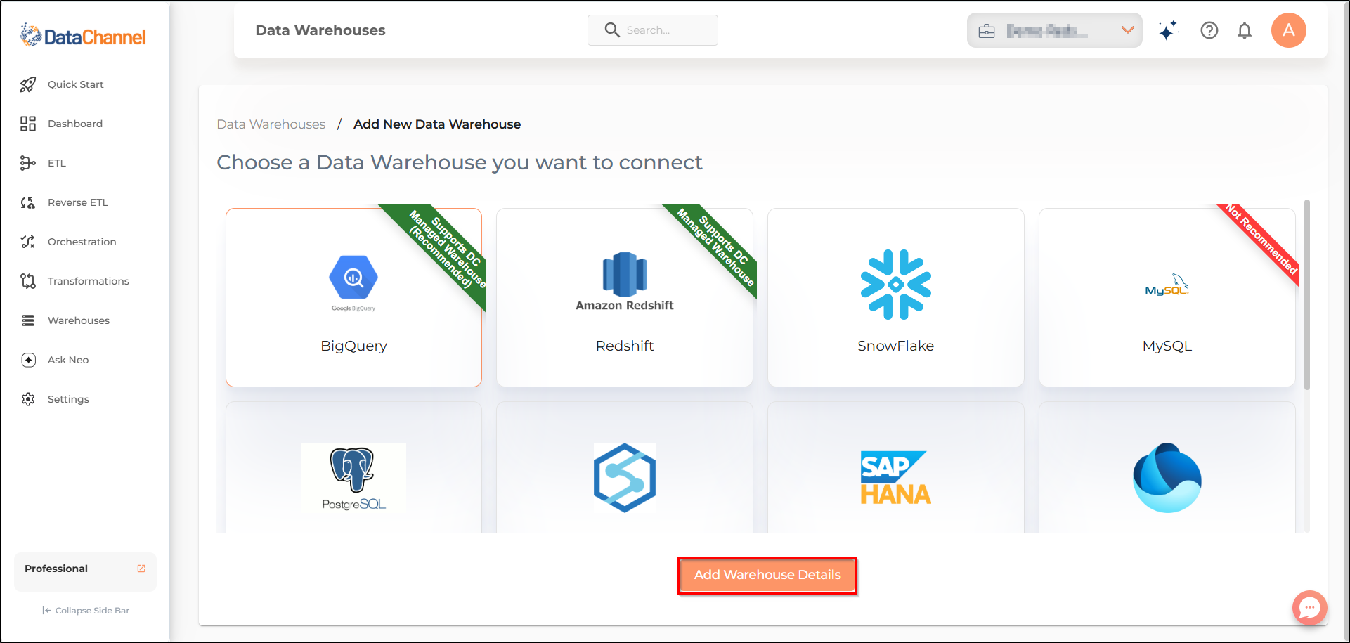 choose data warehouse