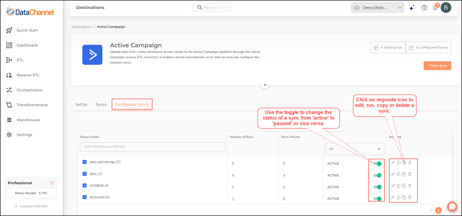 data destination configured syncs