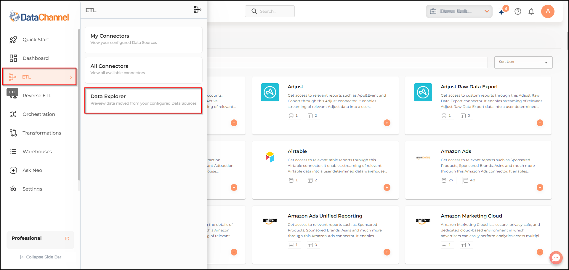 etl data explorer sideview