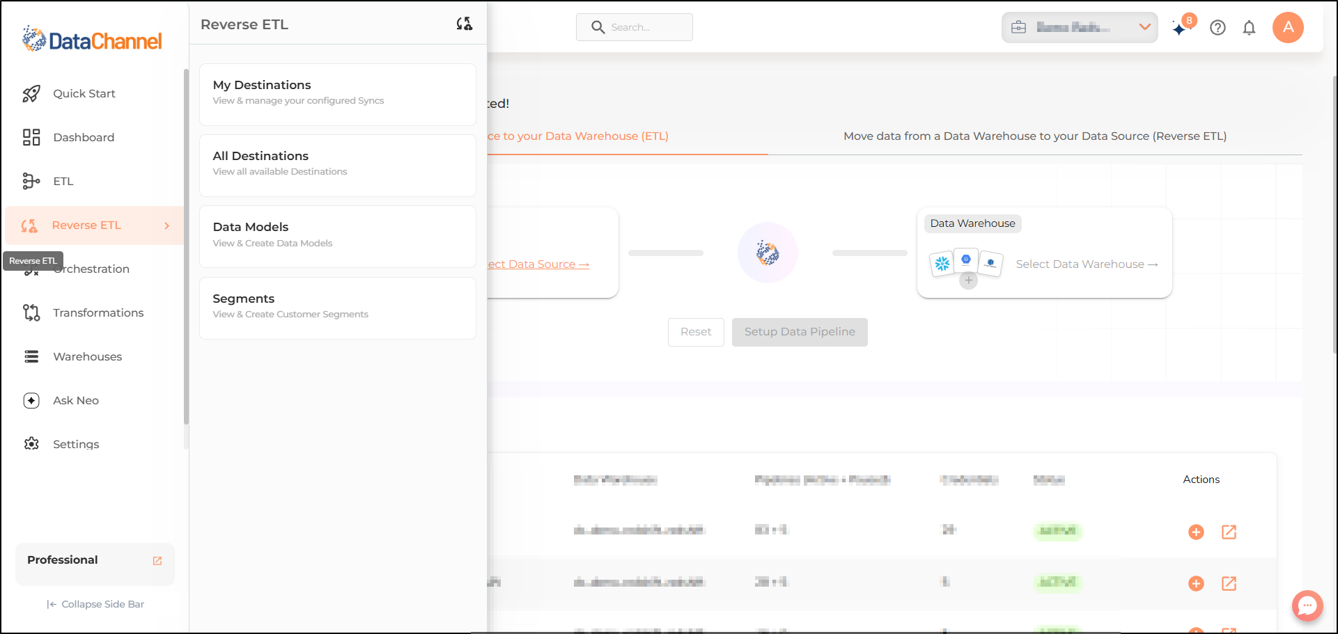 reverse etl menu options