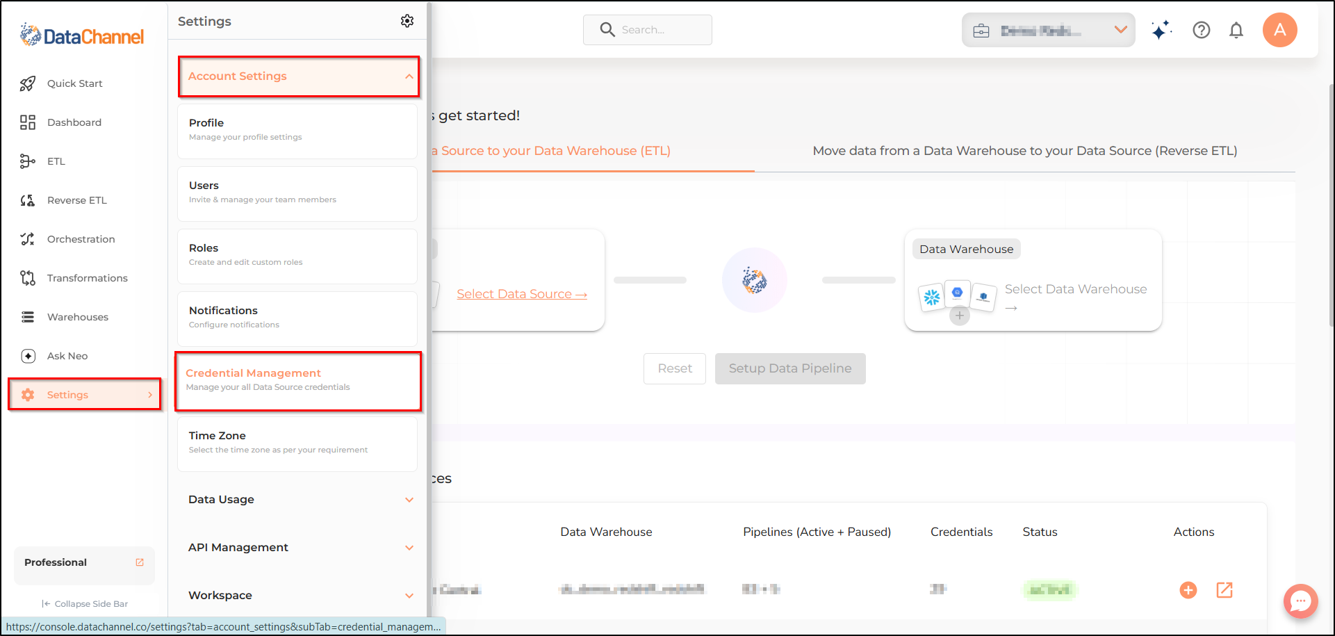 settings menu options credential management