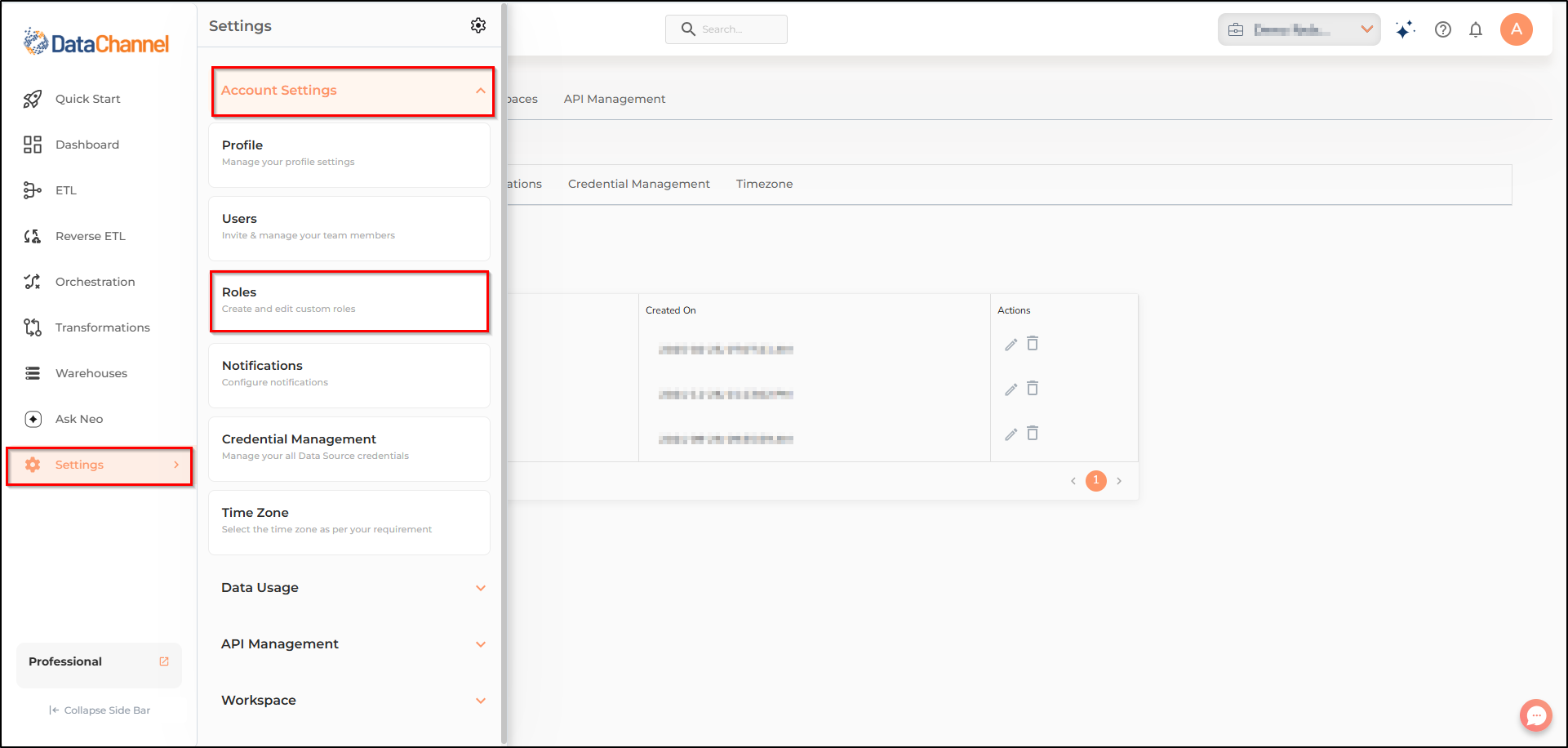 settings menu options roles