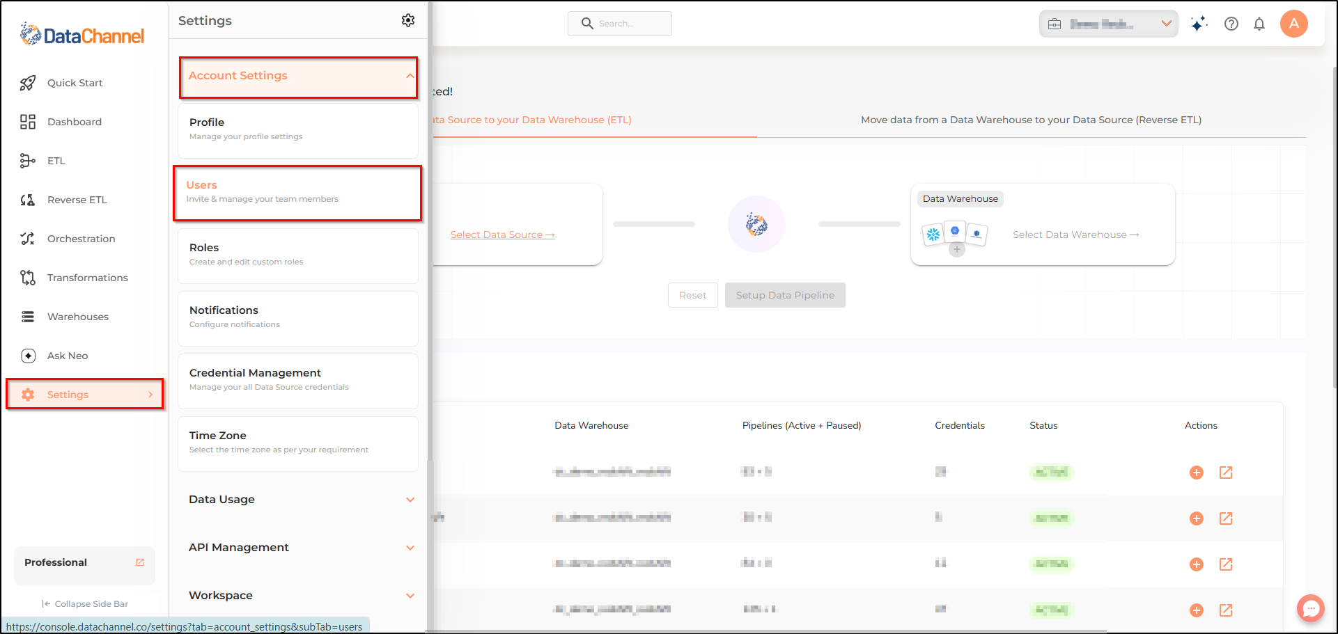 settings menu options users