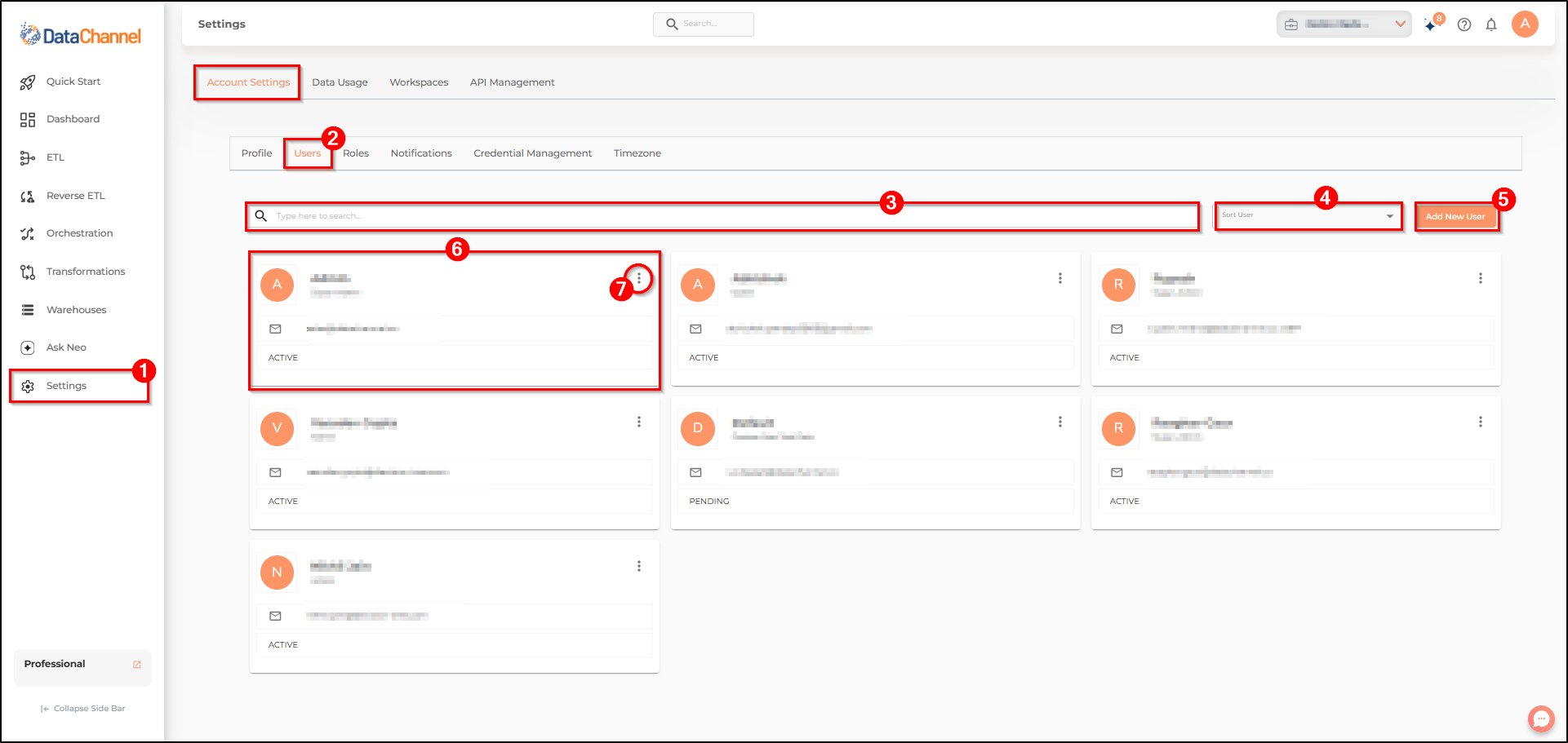 settings page users tab