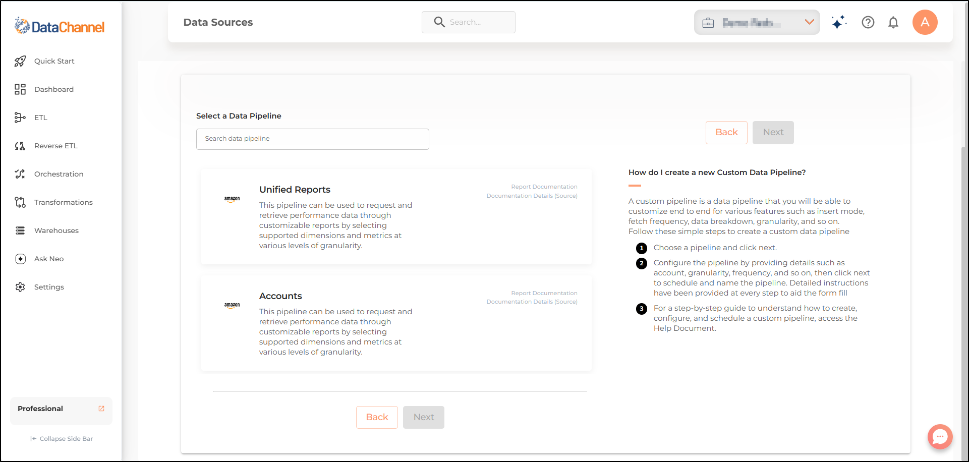 amazon ads unified reporting pipelines list