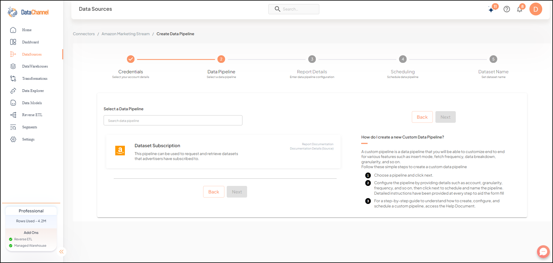 amazon marketing stream pipelines list
