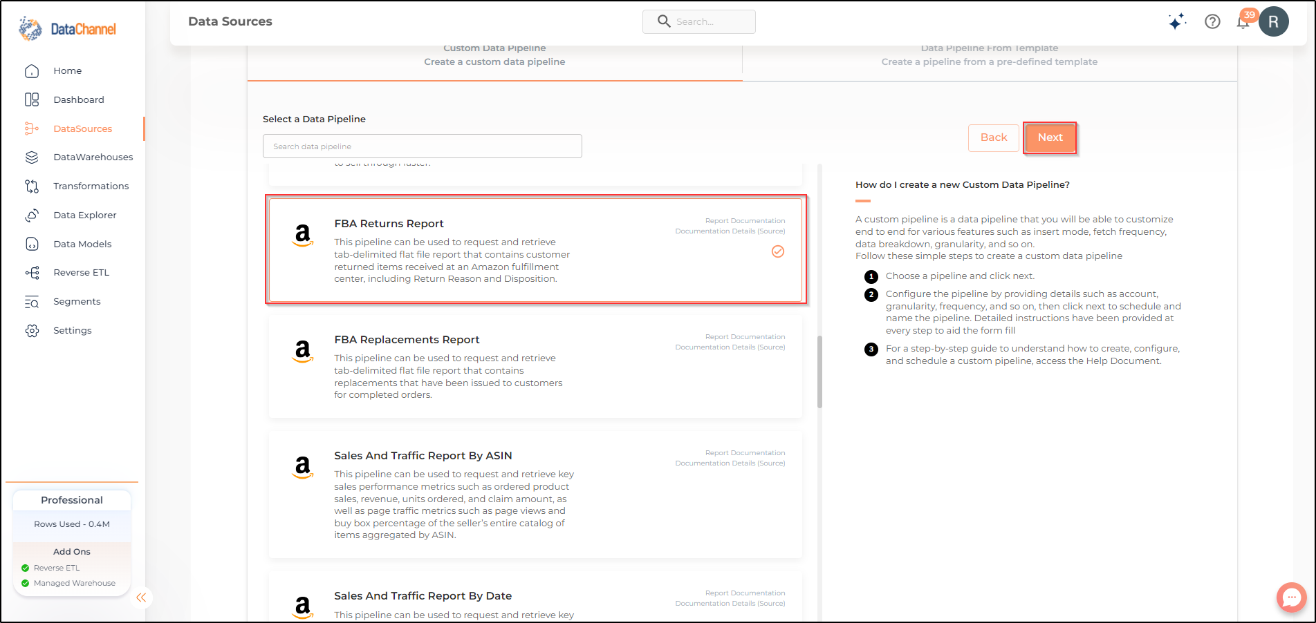 amazonsellercentral fba returns report list