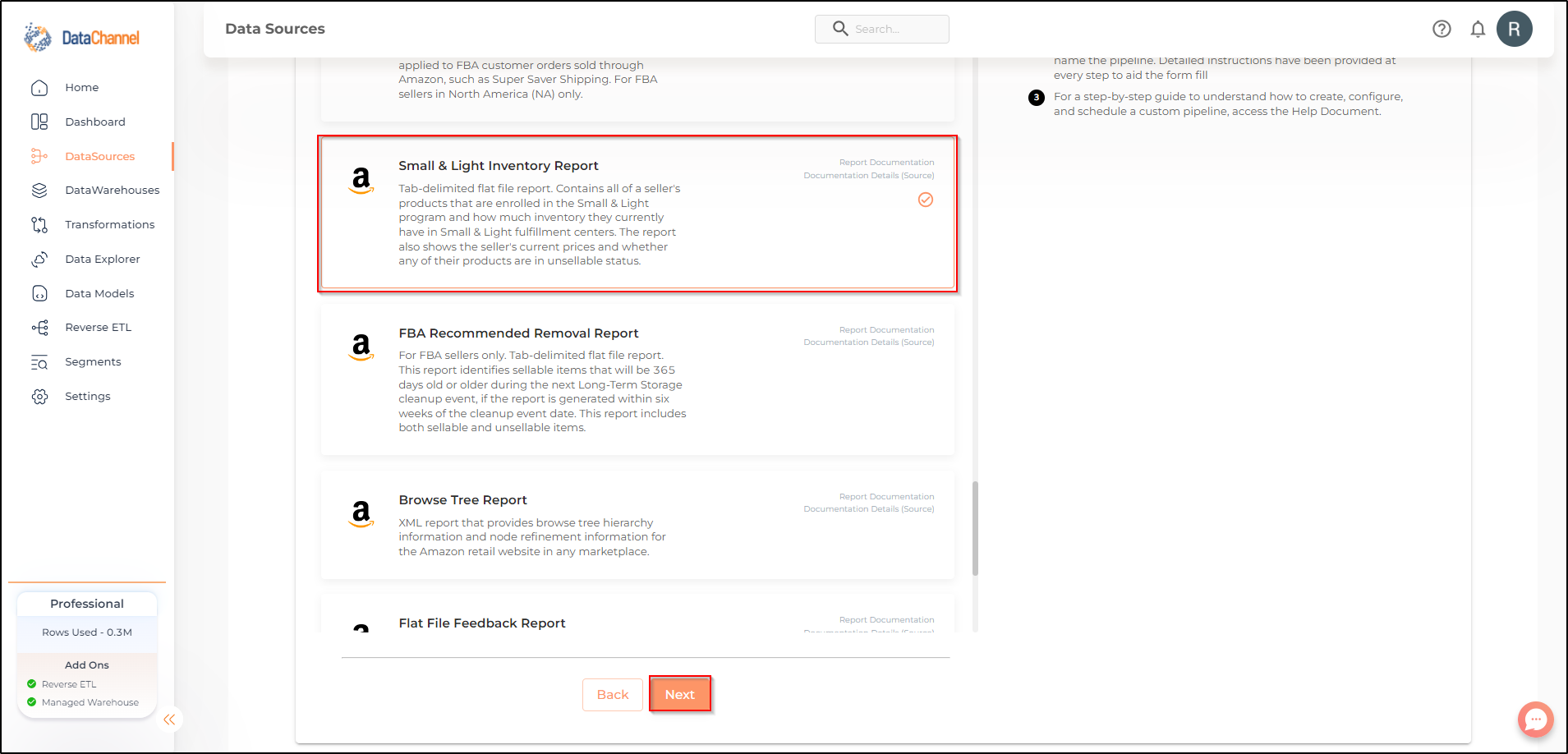 amazonsellercentral small and light inventory report list