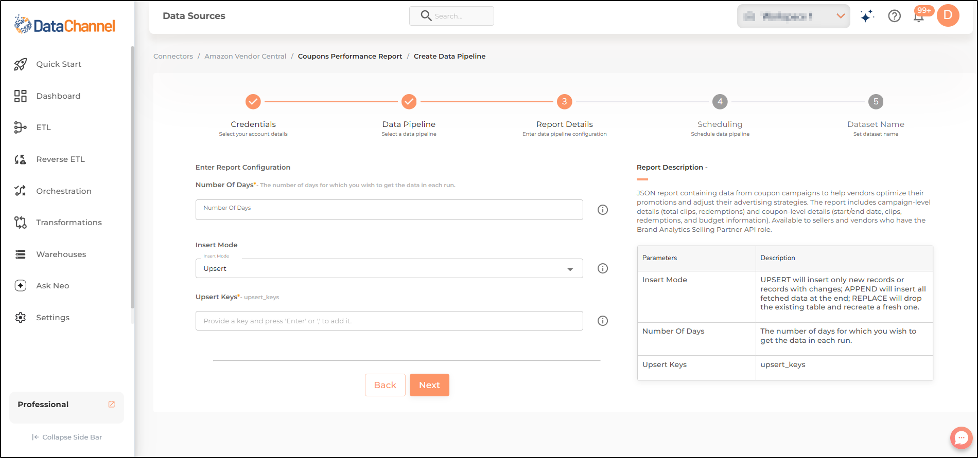 amazonvendorcentral coupons performance report config