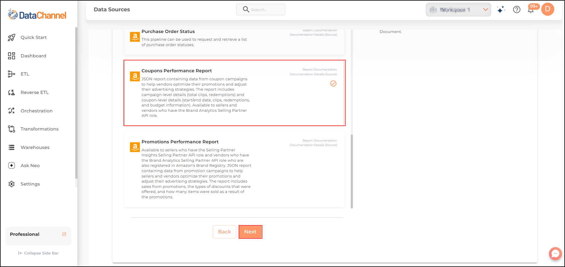 amazonvendorcentral coupons performance report list