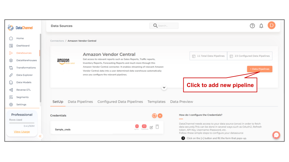 amazonvendorcentral data source detail