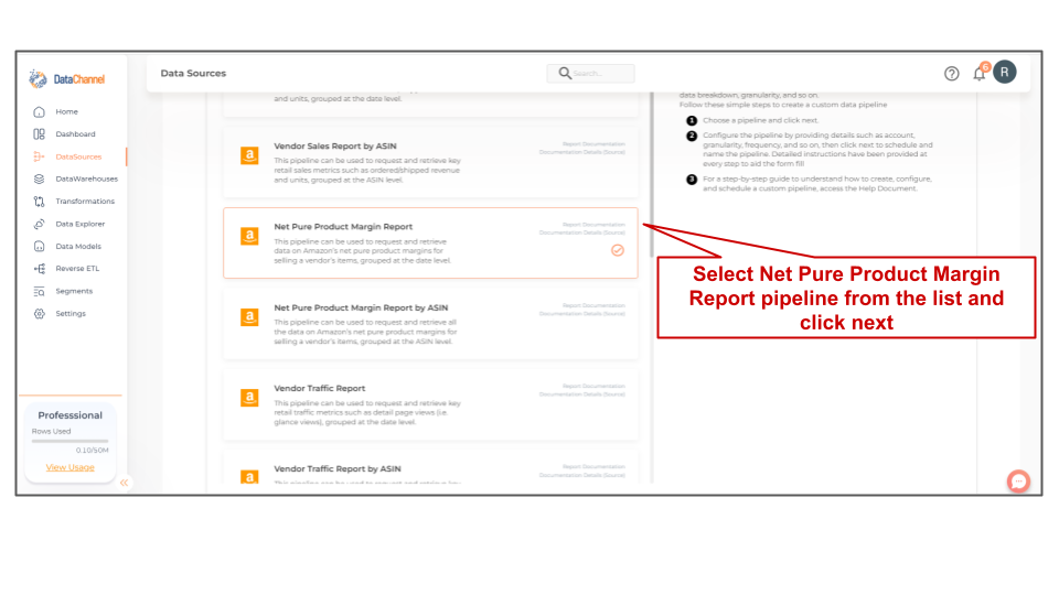 amazonvendorcentral net pure product margin report list