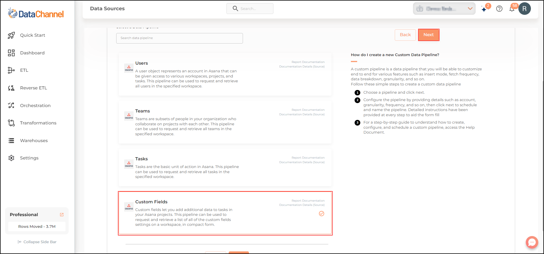 asana custom fields list