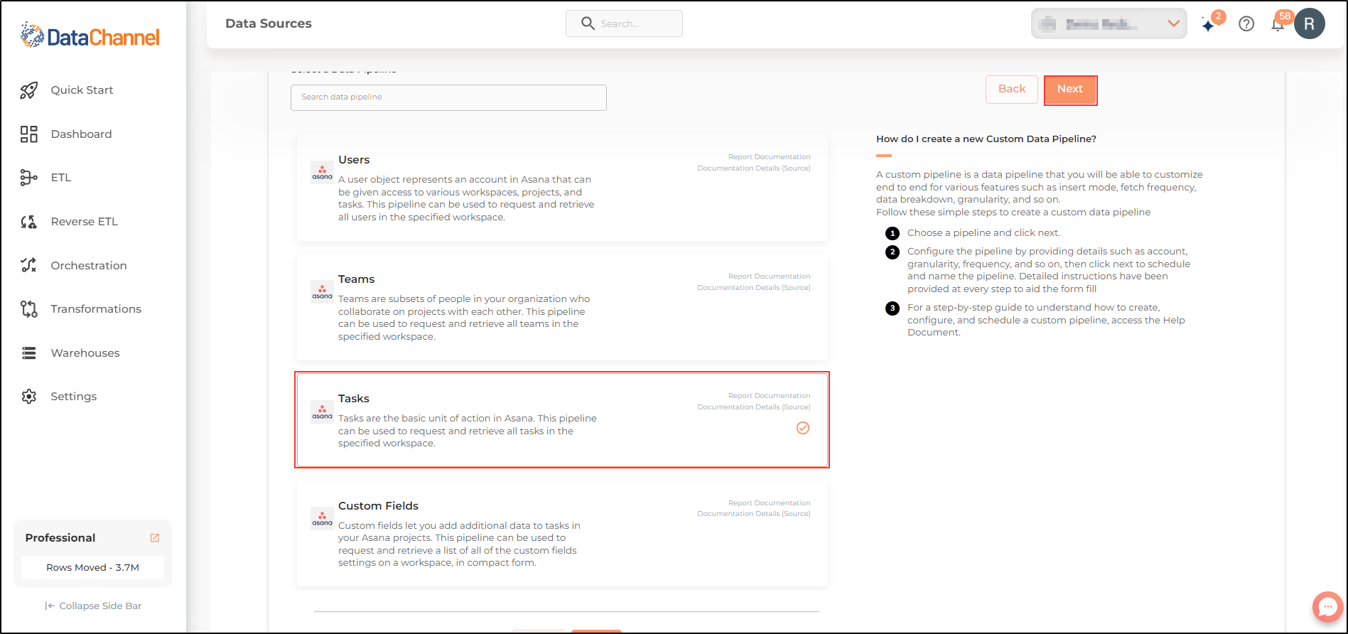 asana tasks list