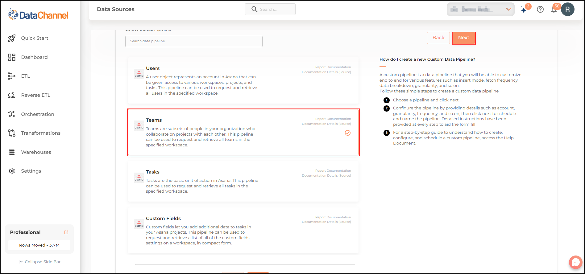 asana teams list