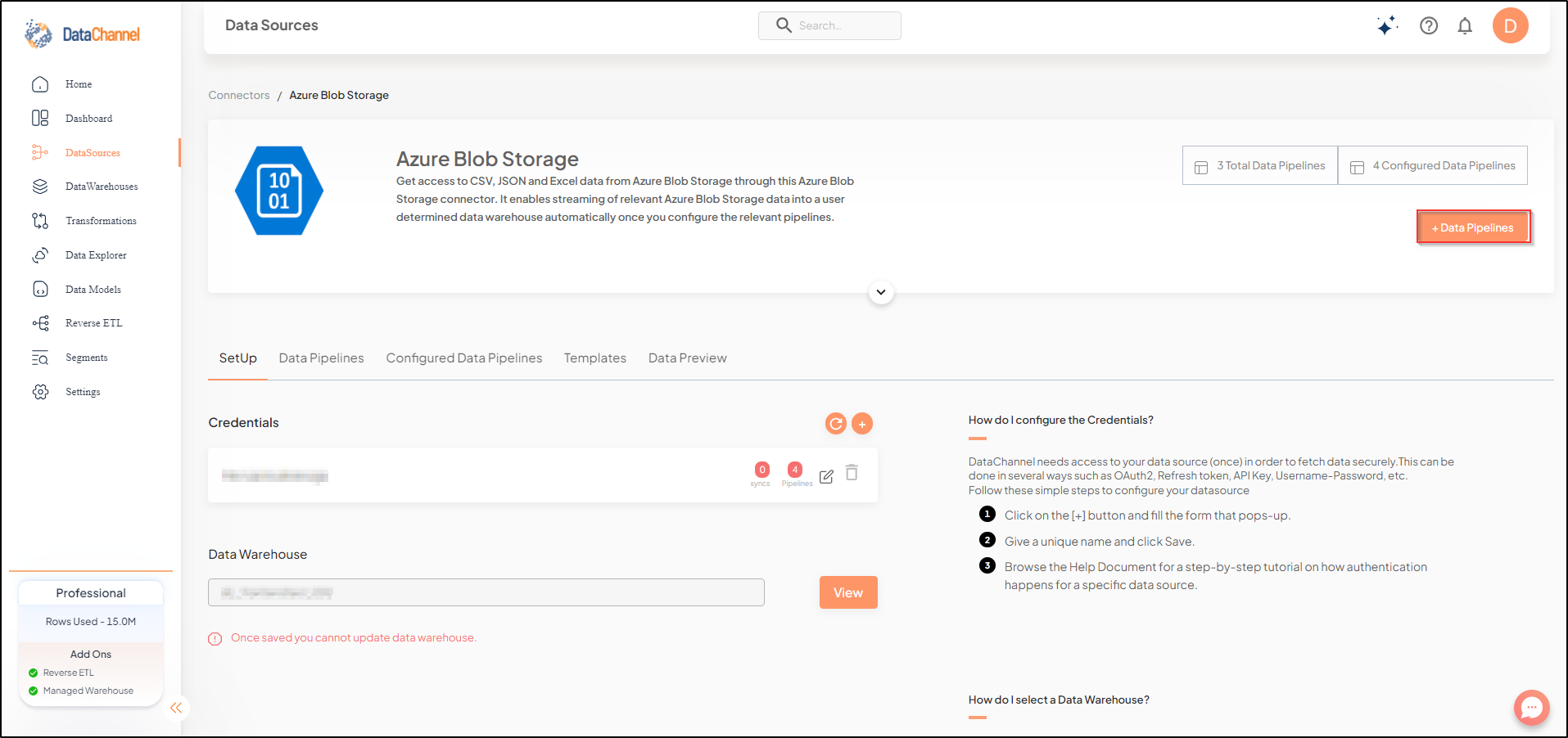 azure blob storage data source detail
