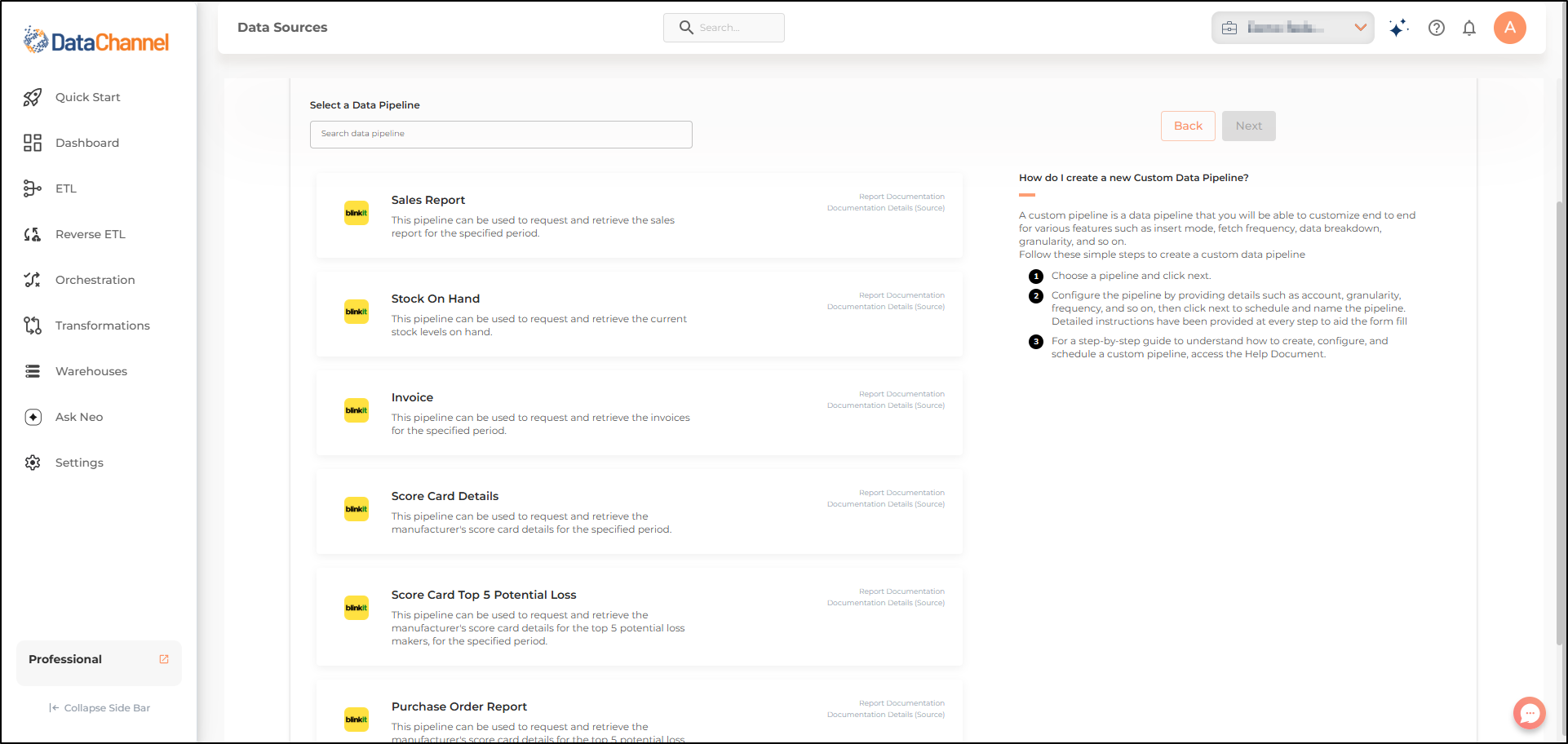 blinkit pipelines list