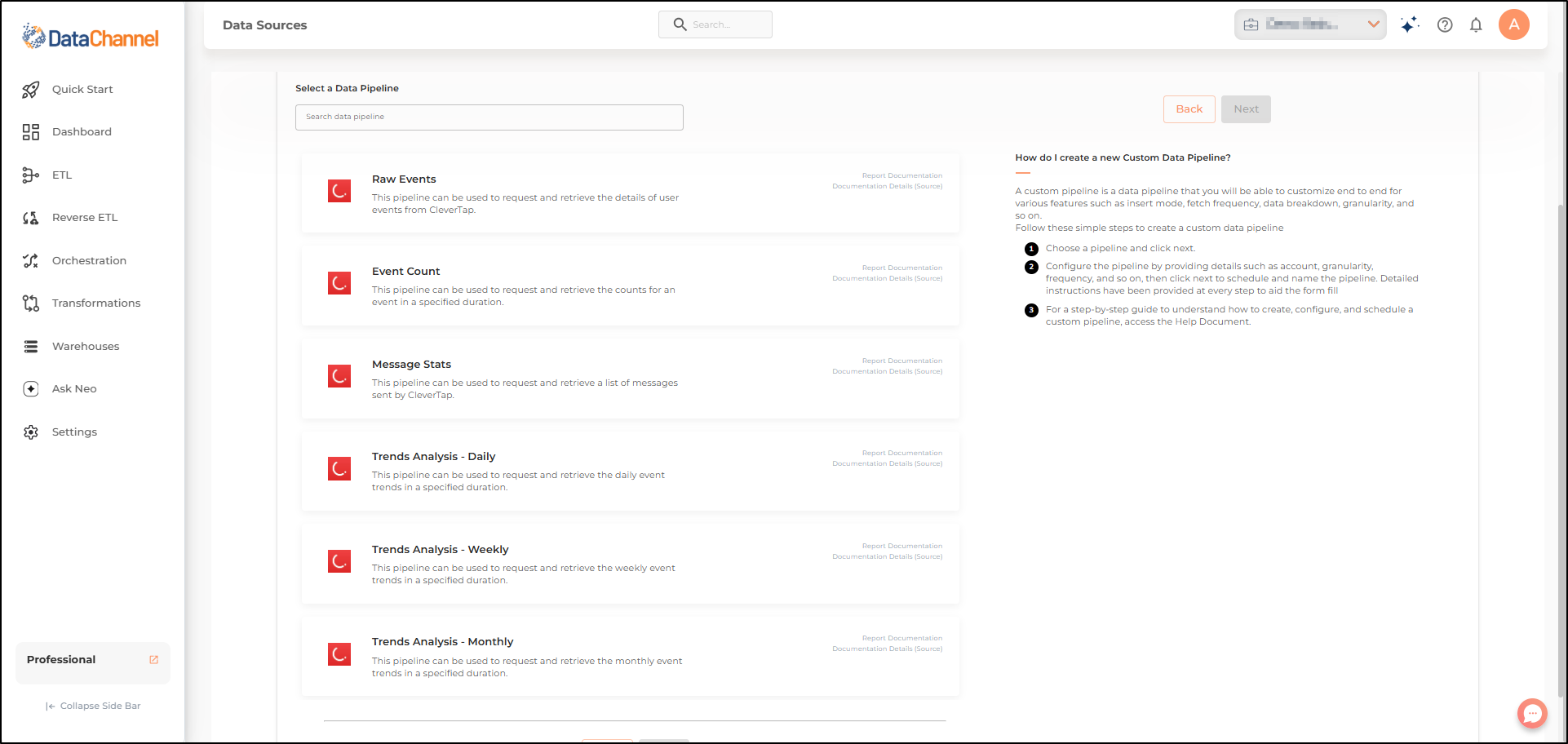 clevertap pipelines list