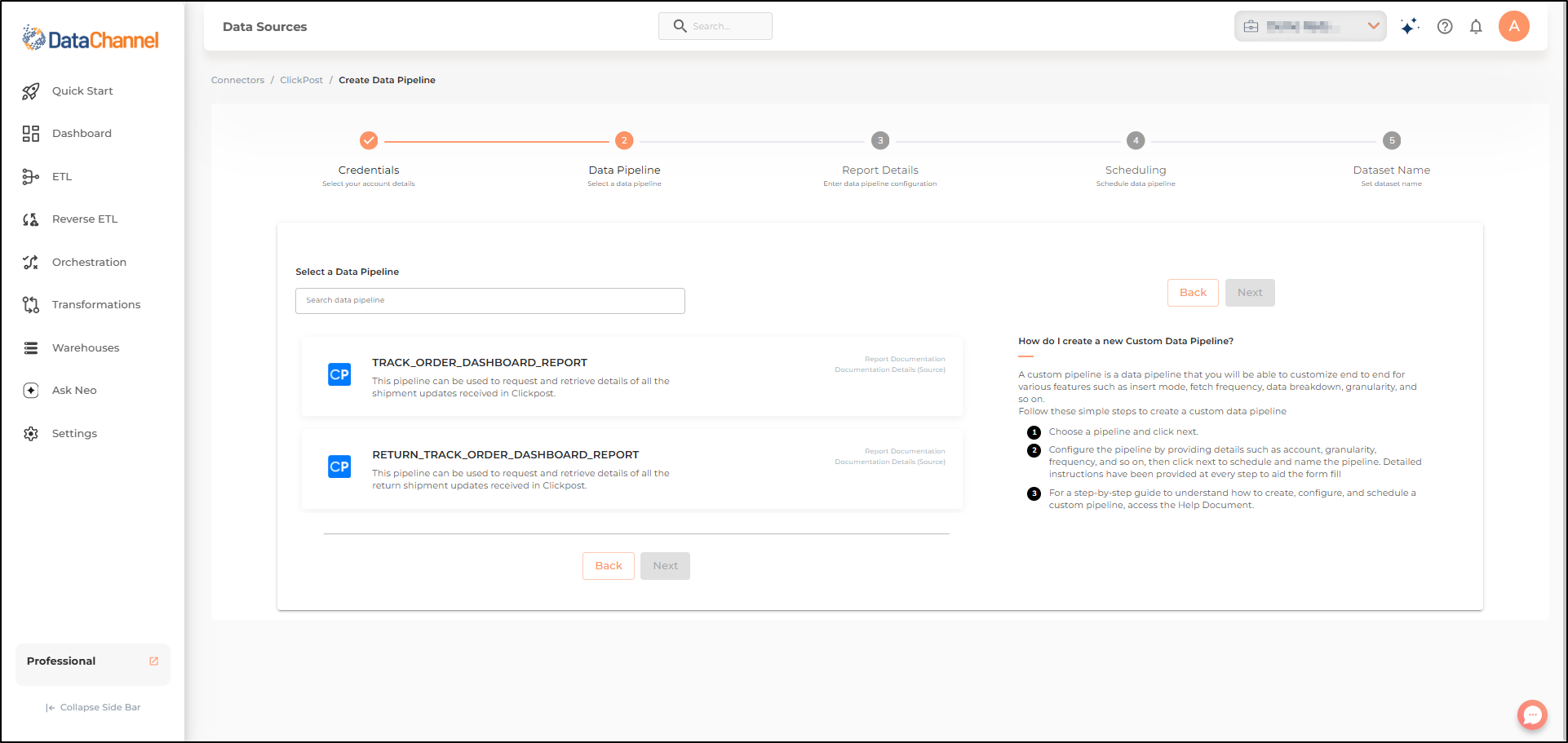 clickpost pipelines list