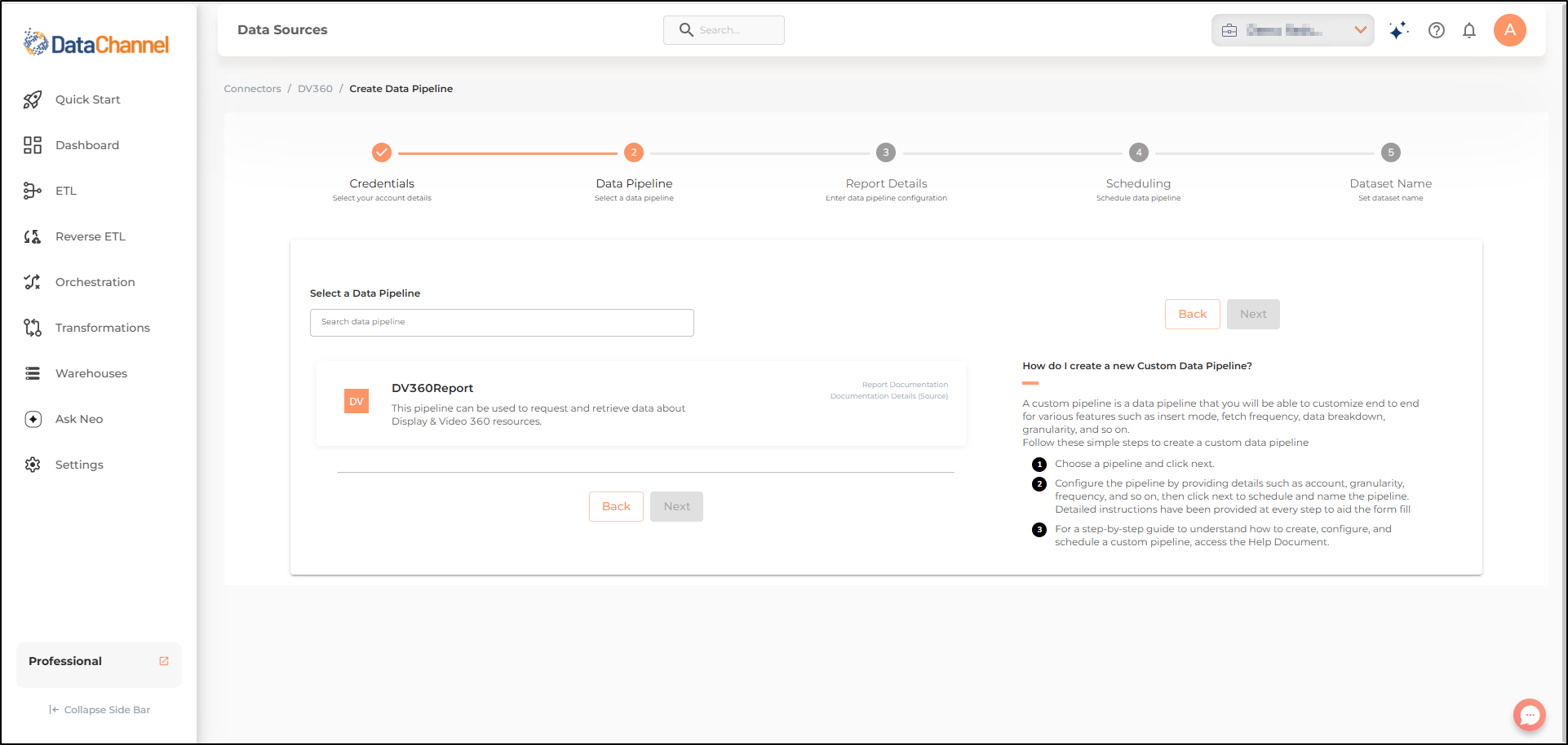 dv360 pipelines list