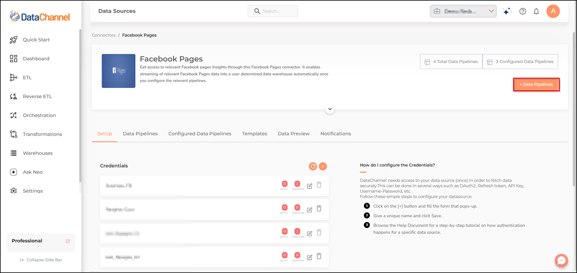 facebook pages data source detail
