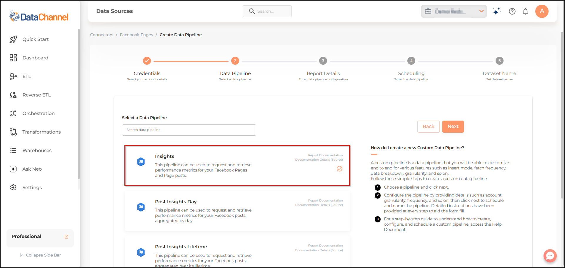 facebook pages insights list
