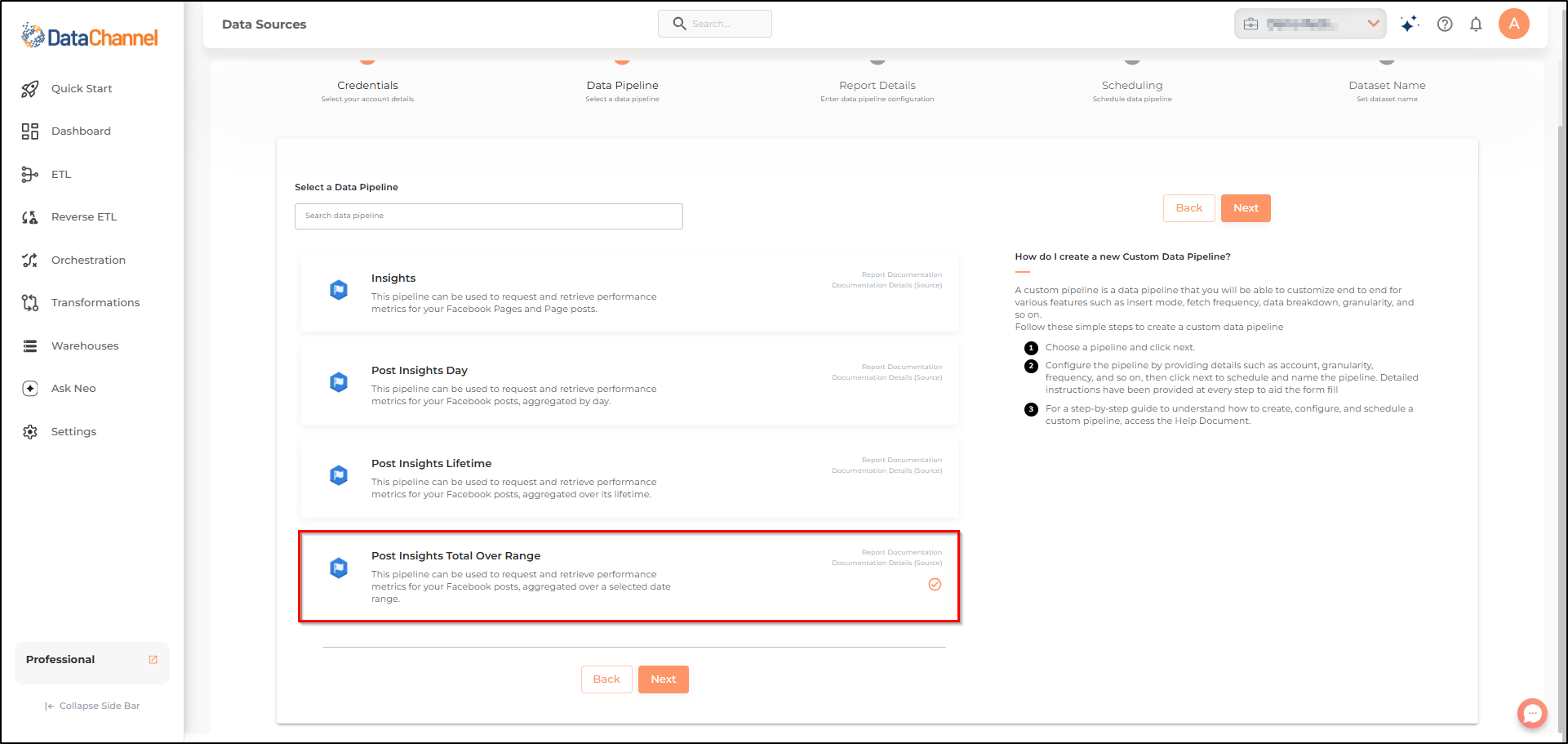 facebook pages post insights total over range list