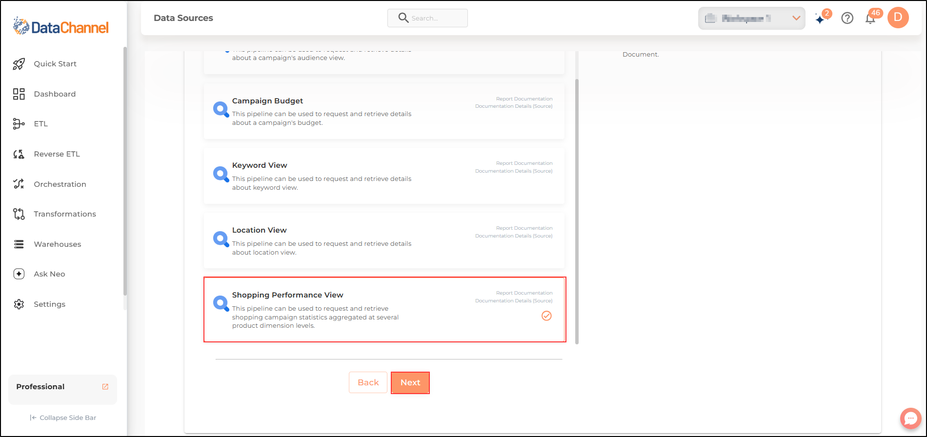 google search ads 360 shopping performance view list