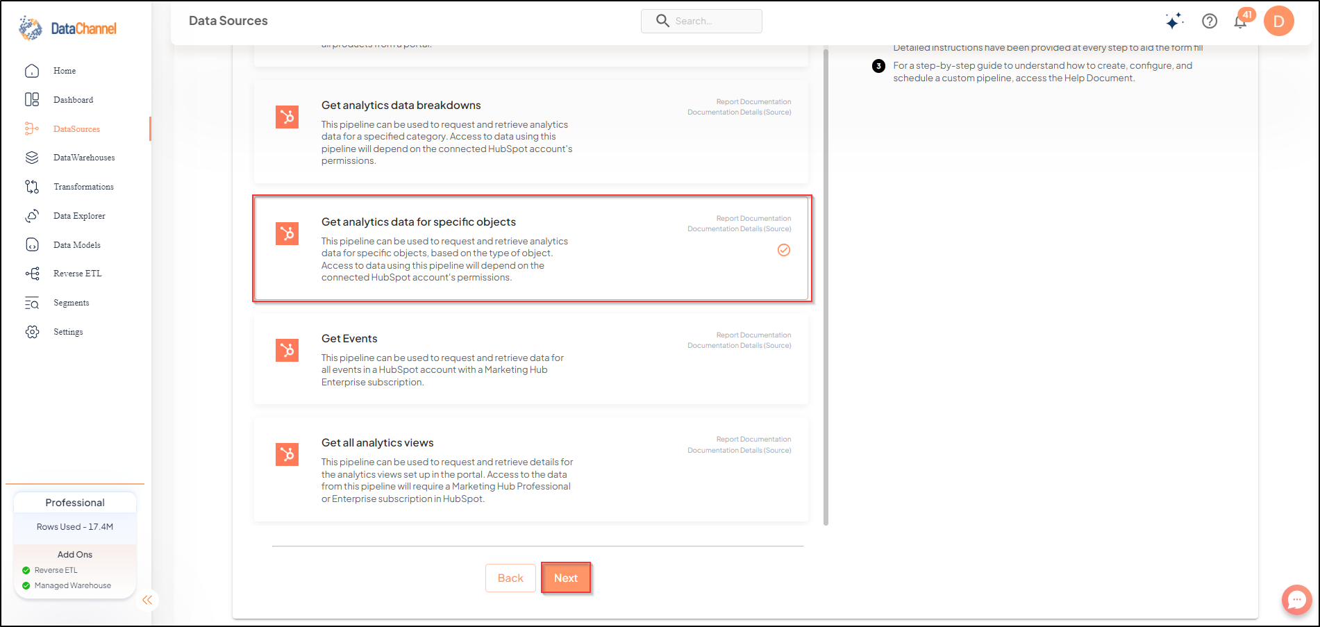 hubspot get analytics data for specific objects list
