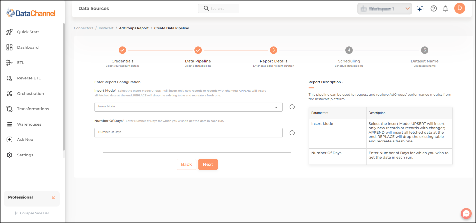 instacart adgroups report config