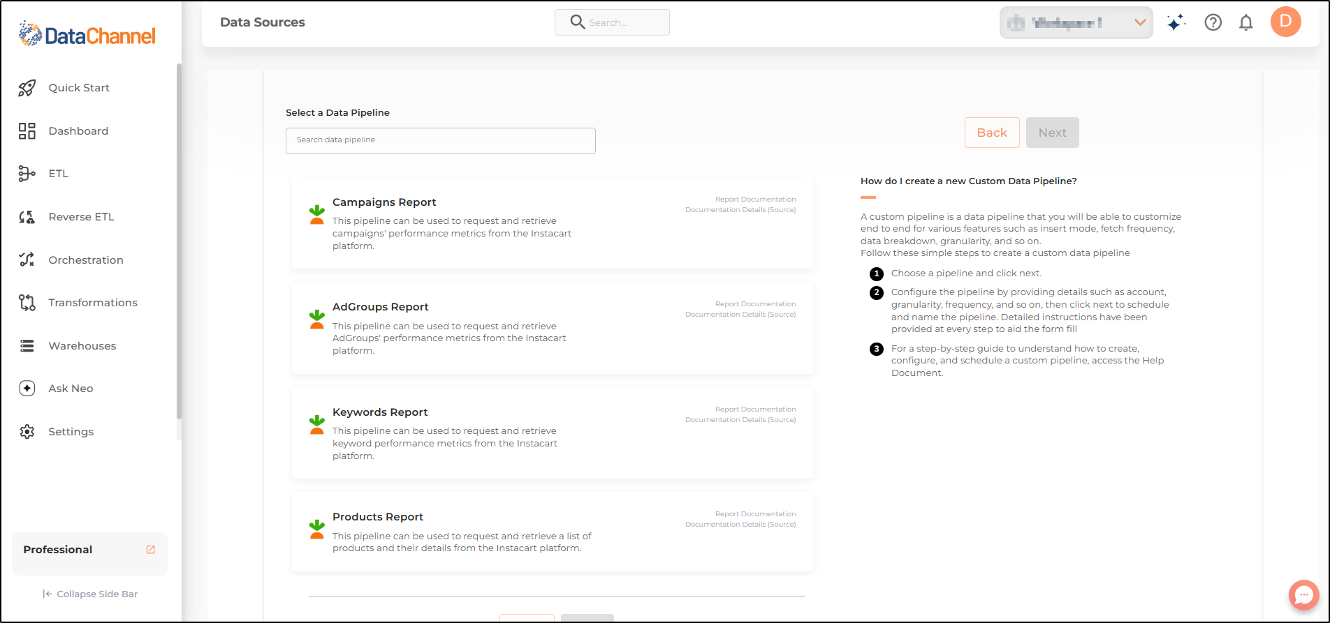 instacart pipelines list