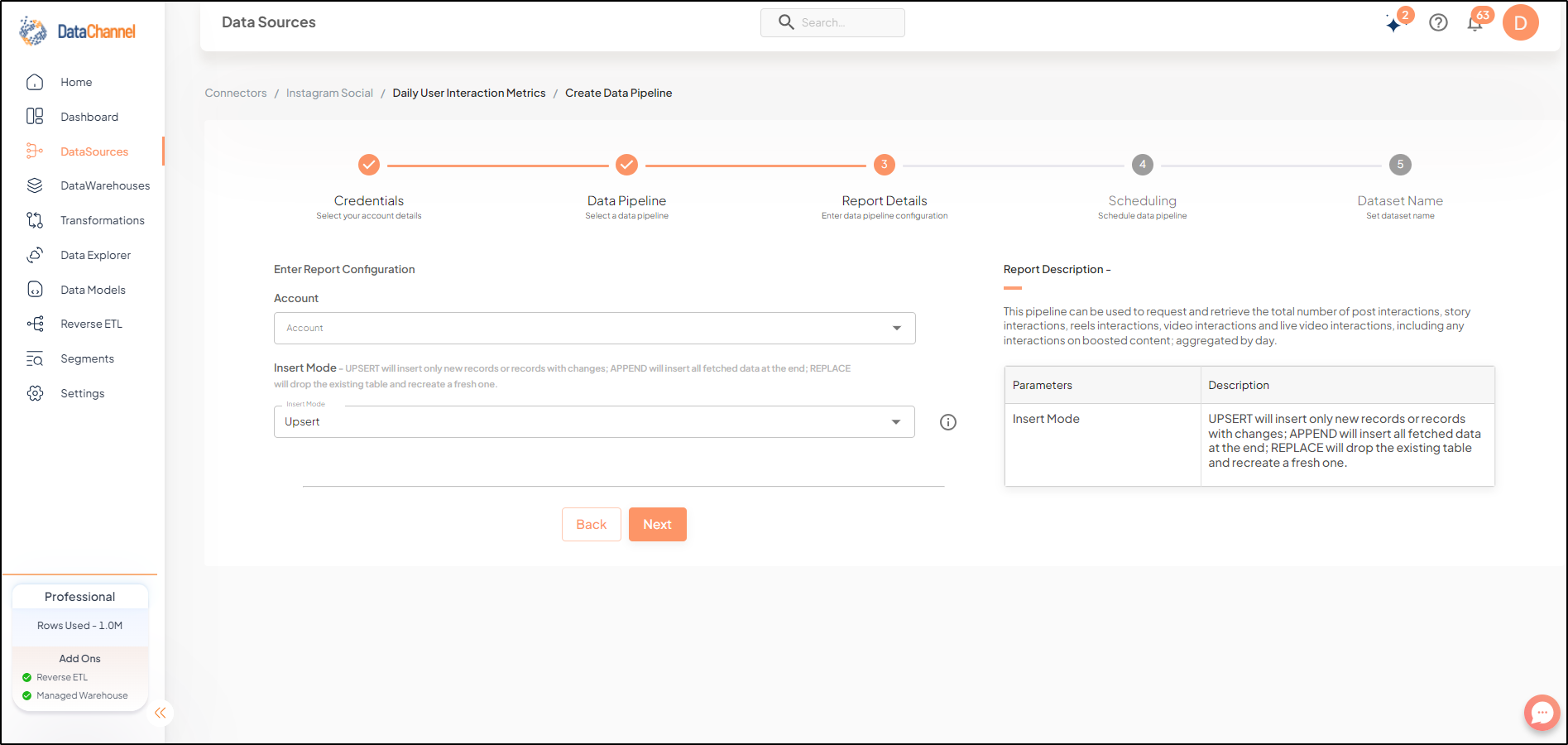 instagram social daily user interaction metrics config