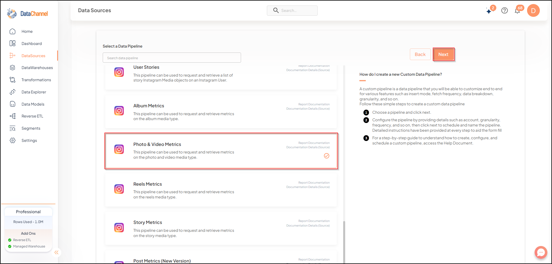 instagram social photo and video metrics list