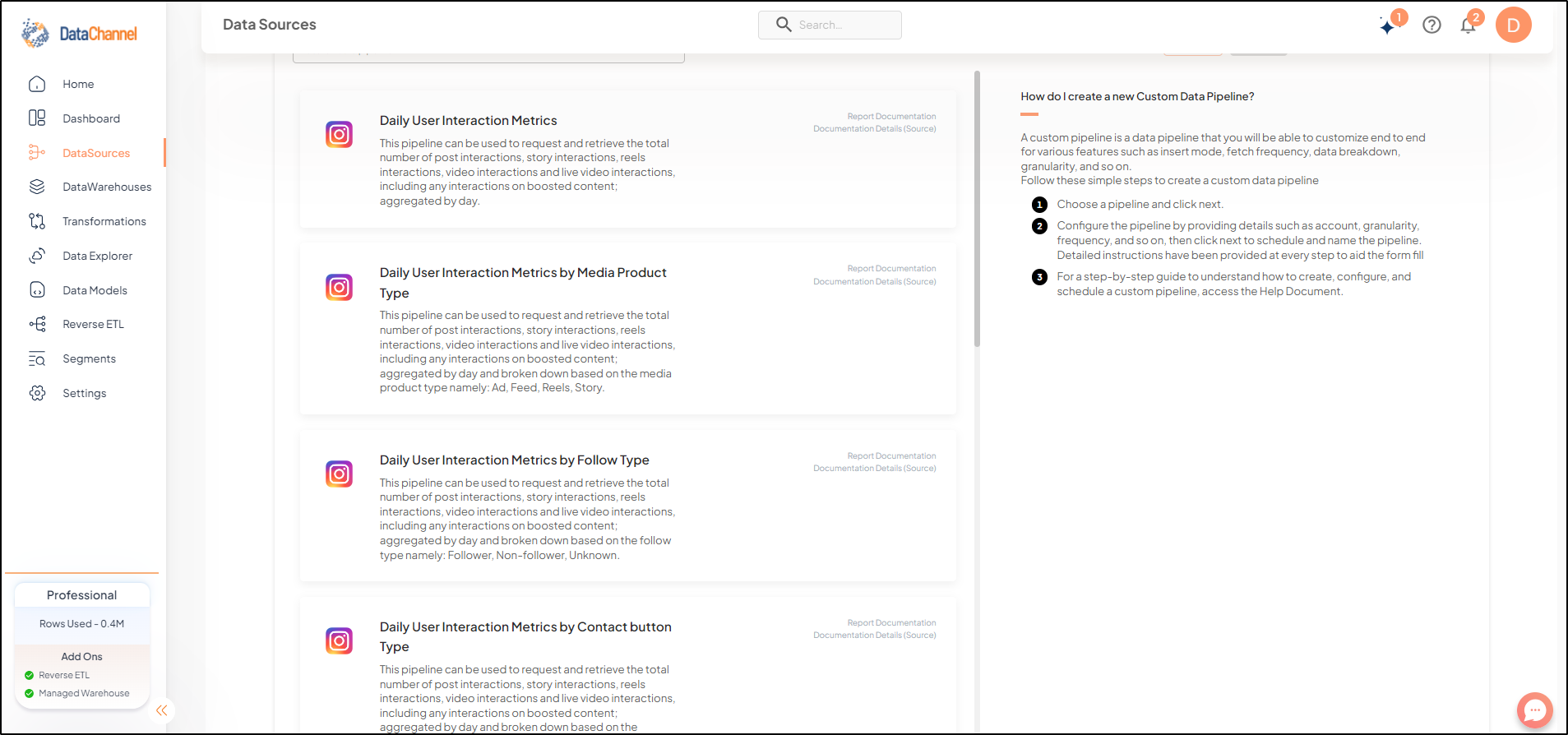 instagram social pipelines list