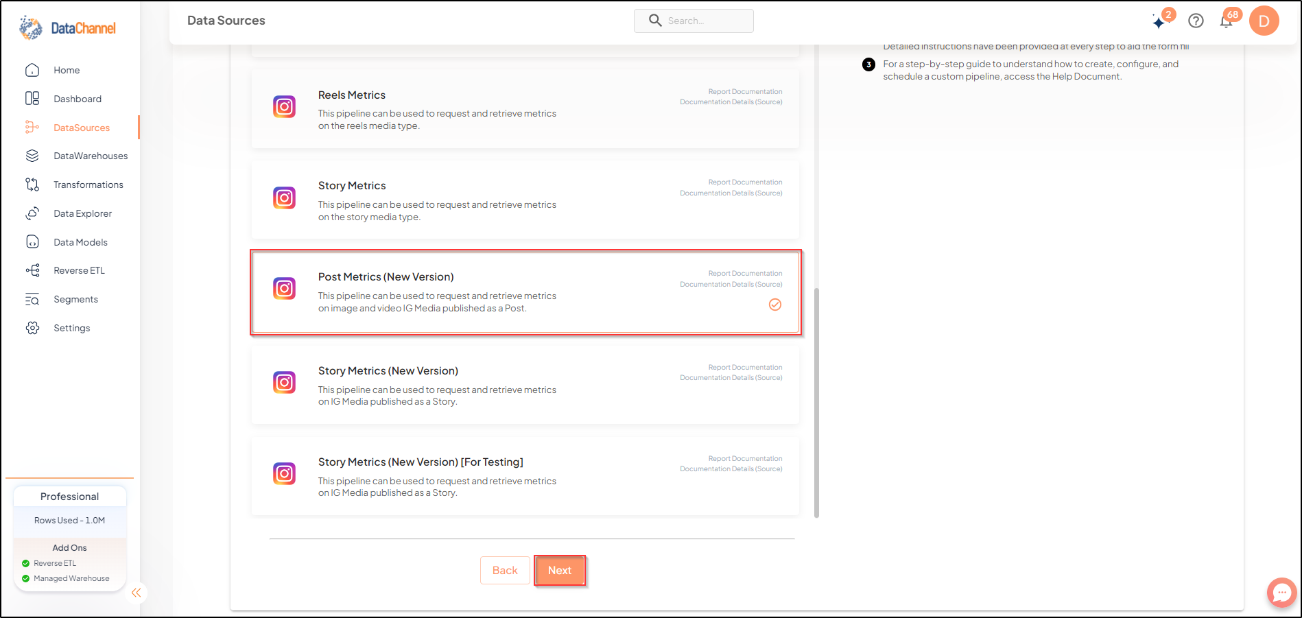 instagram social post metrics new version list