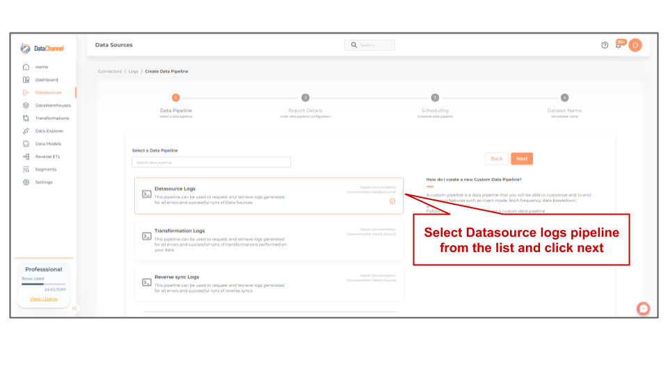 logs datasource list