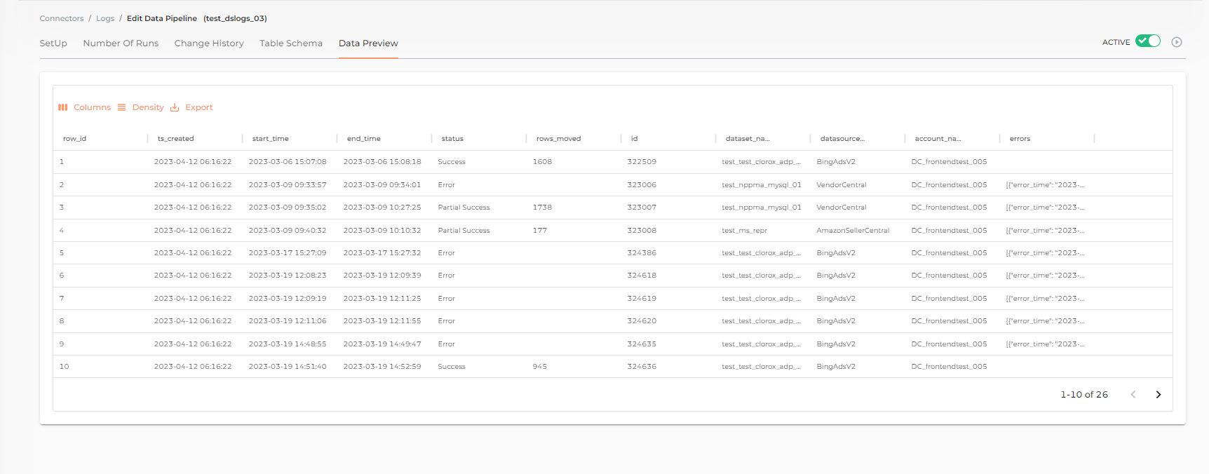 logs datasource tables schematic