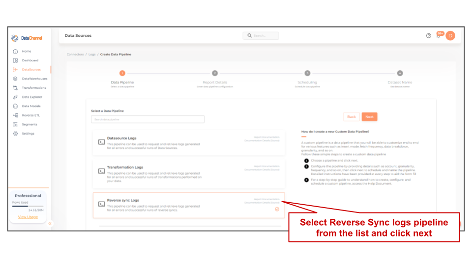 logs reverse sync list