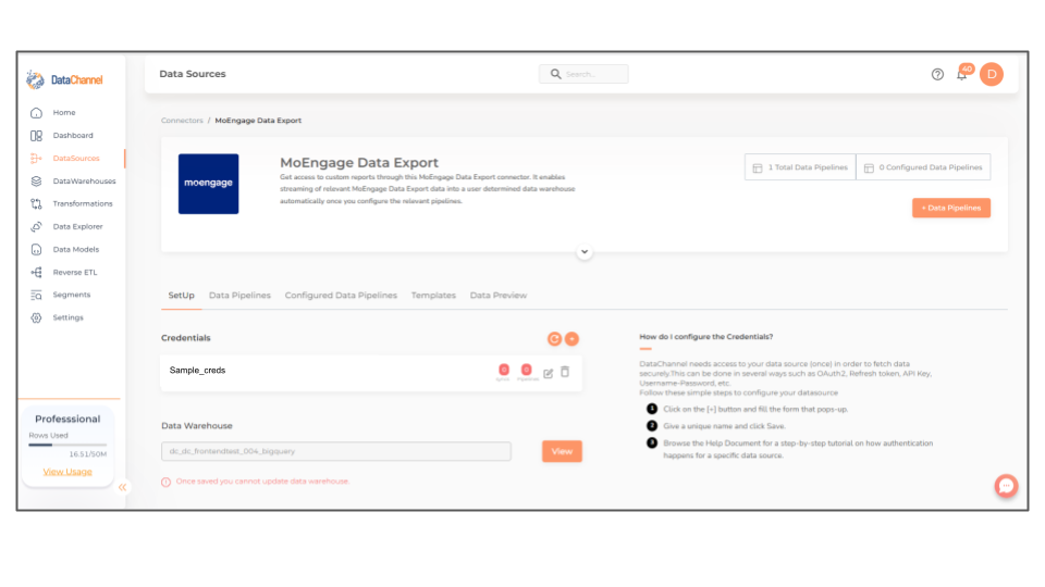 moengage data export screen