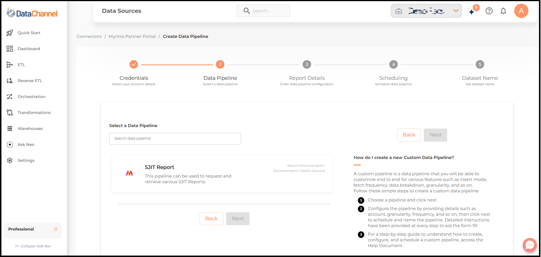 myntra partner portal pipelines list