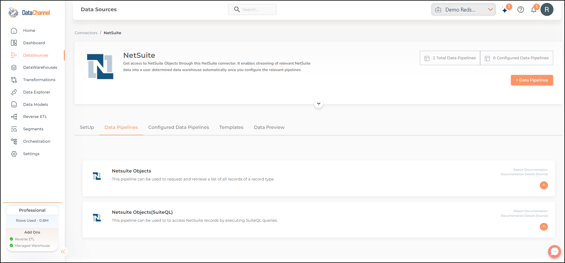 netsuite pipelines list