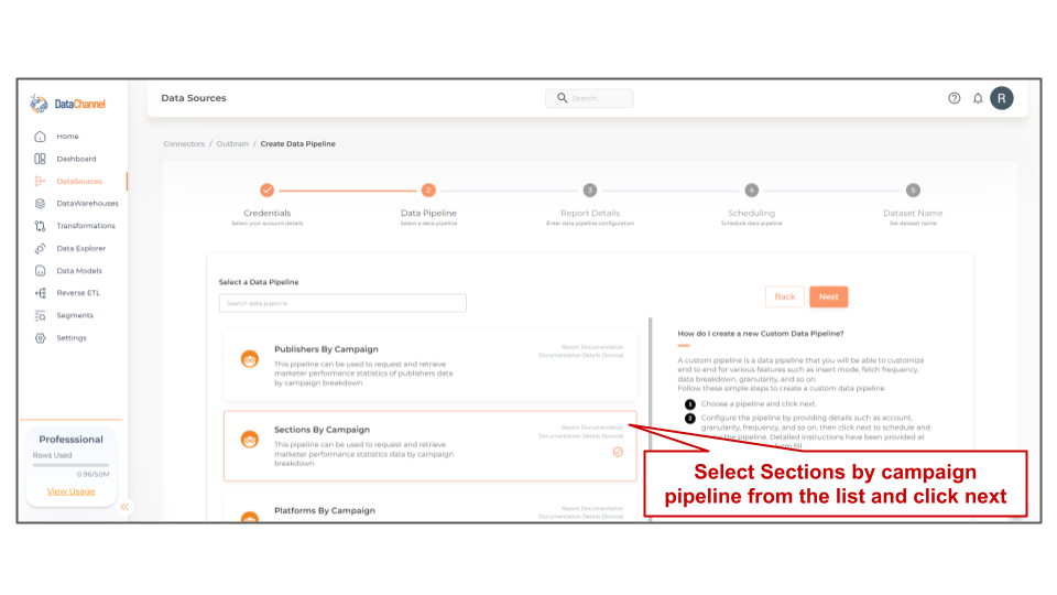 outbrain sections by campaign list