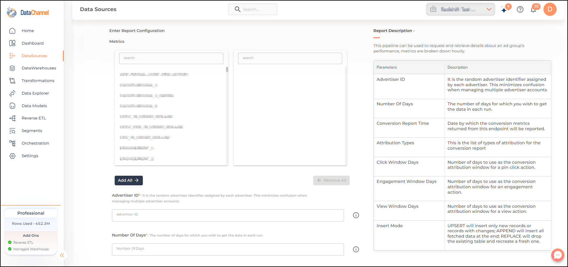 pinterest ad group hourly performance report config 1