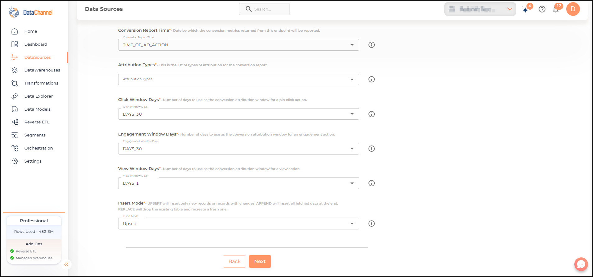 pinterest ad group hourly performance report config 2