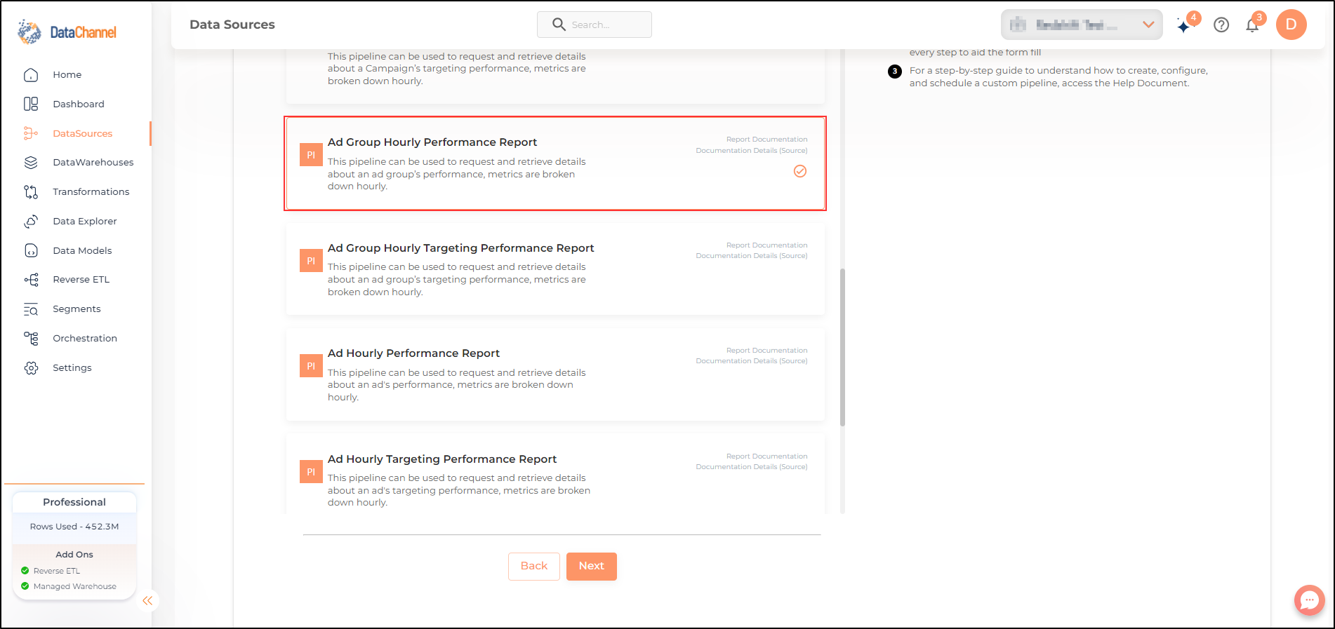 pinterest ad group hourly performance report list