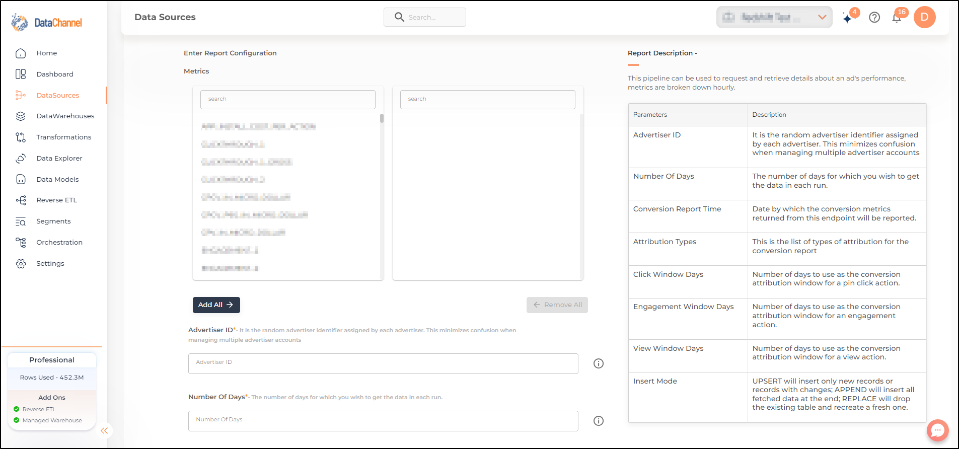 pinterest ad hourly performance report config 1
