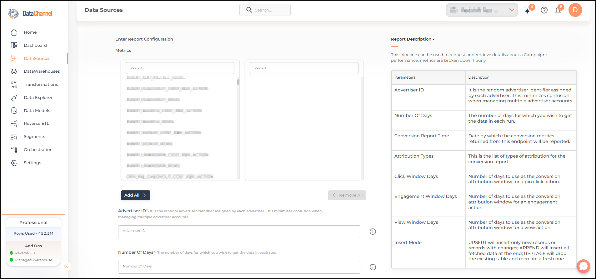 pinterest campaign hourly performance report config 1
