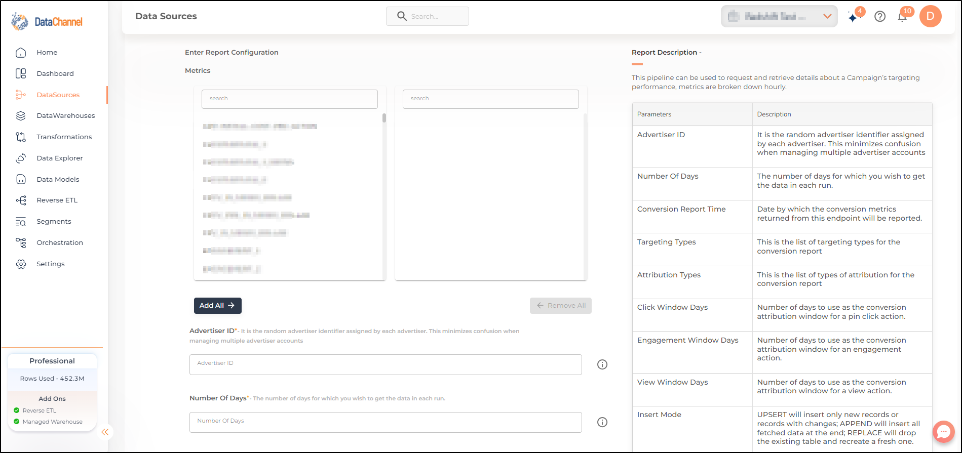 pinterest campaign hourly targeting performance report config 1