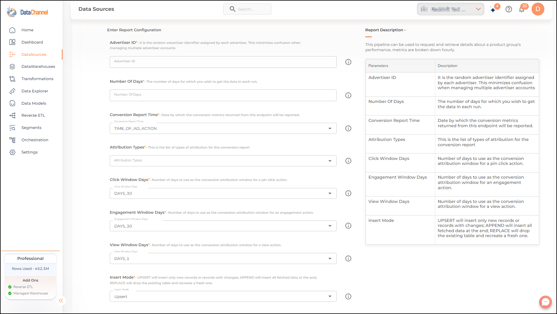 pinterest product group hourly performance report config