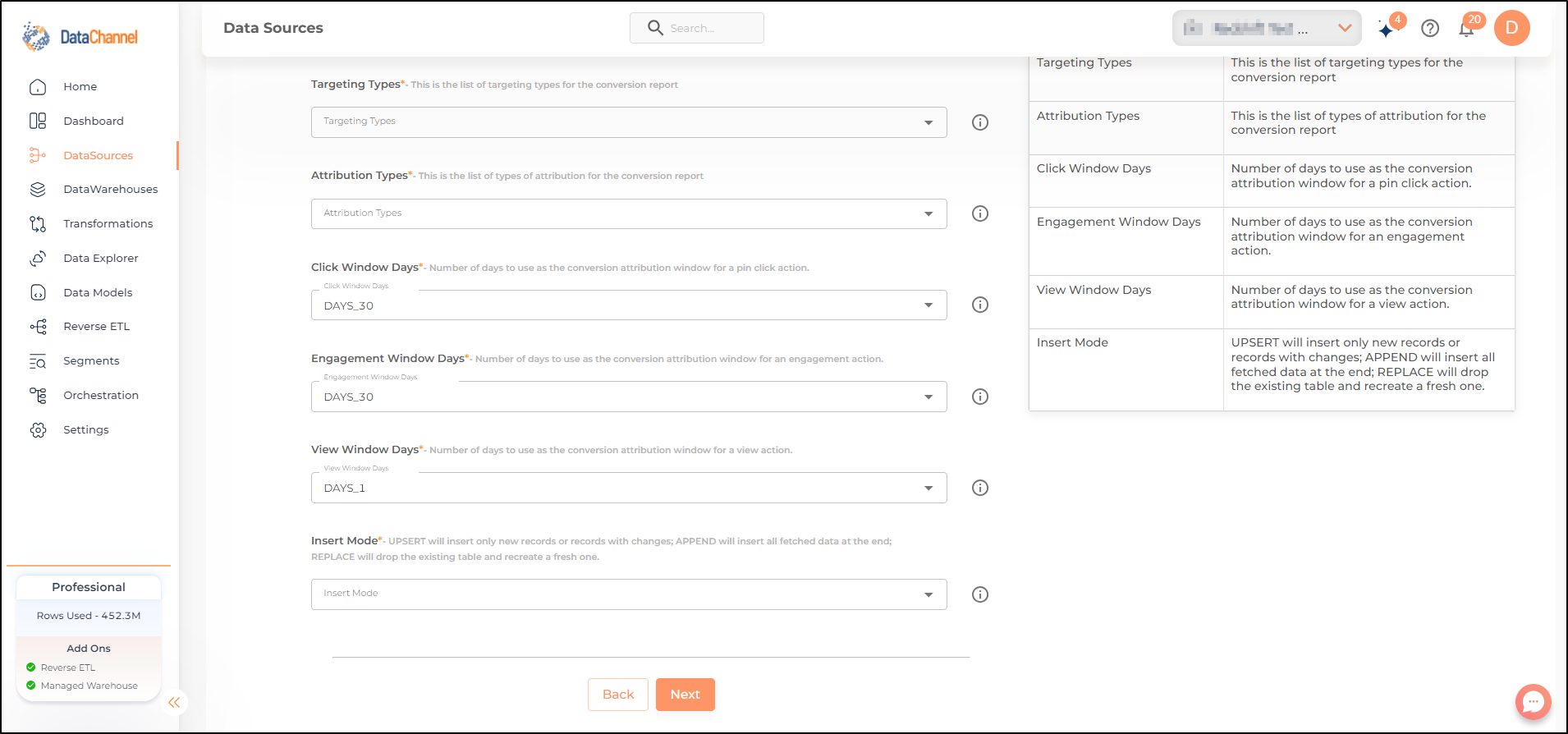 pinterest product group hourly targeting performance report config 2